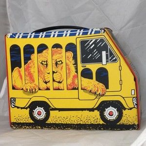 Lion In A Van 1978 Vintage Vinyl Lunchbox Circus Bus Cage, made by Thermos